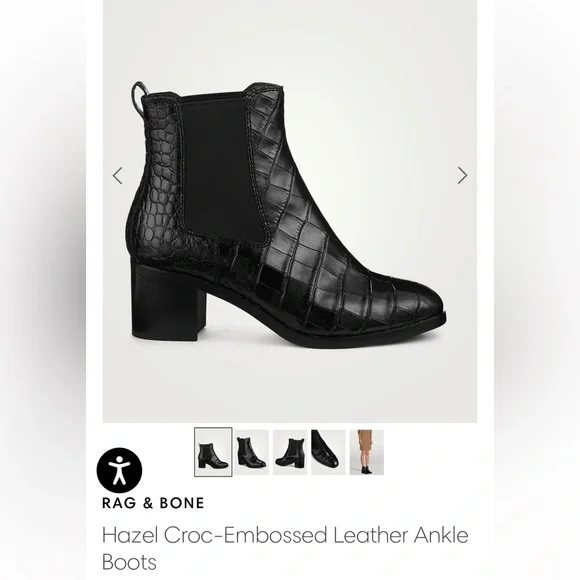 NEW Rag & Bone Black Croc-Embossed Leather Ankle Boots - Picture 3 of 10